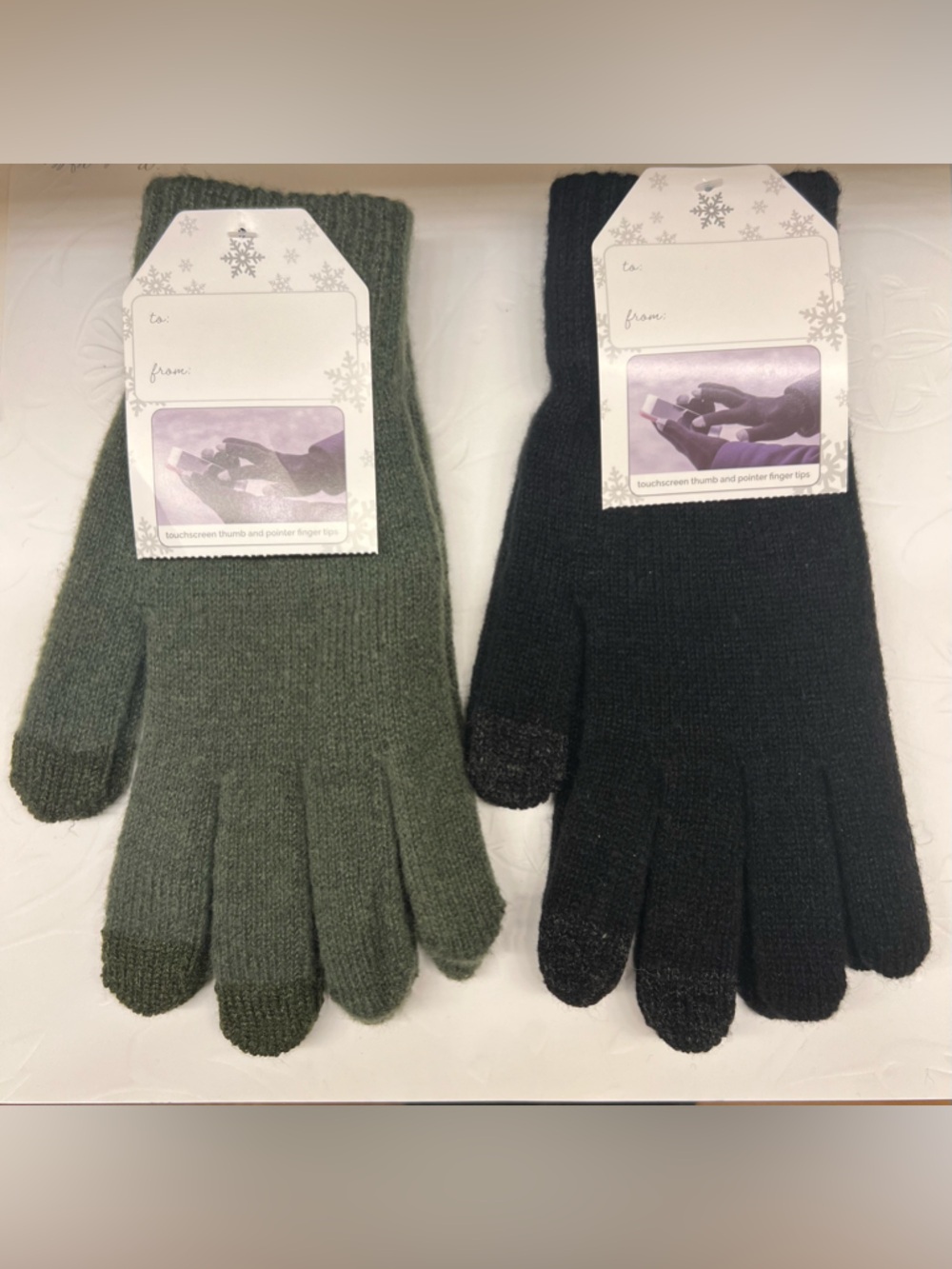 Two Pair Black and Green Knit Touchscreen Gloves with Dark Tip Accents